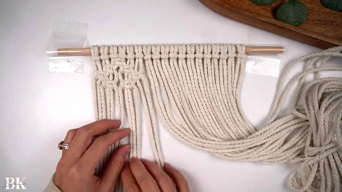 First completed square knot diamond in the macrame wall hanging